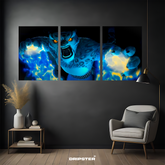Tai Lung Kung Fu Panda poster set by Dripster featuring vibrant blue energy action scene on dark wall
